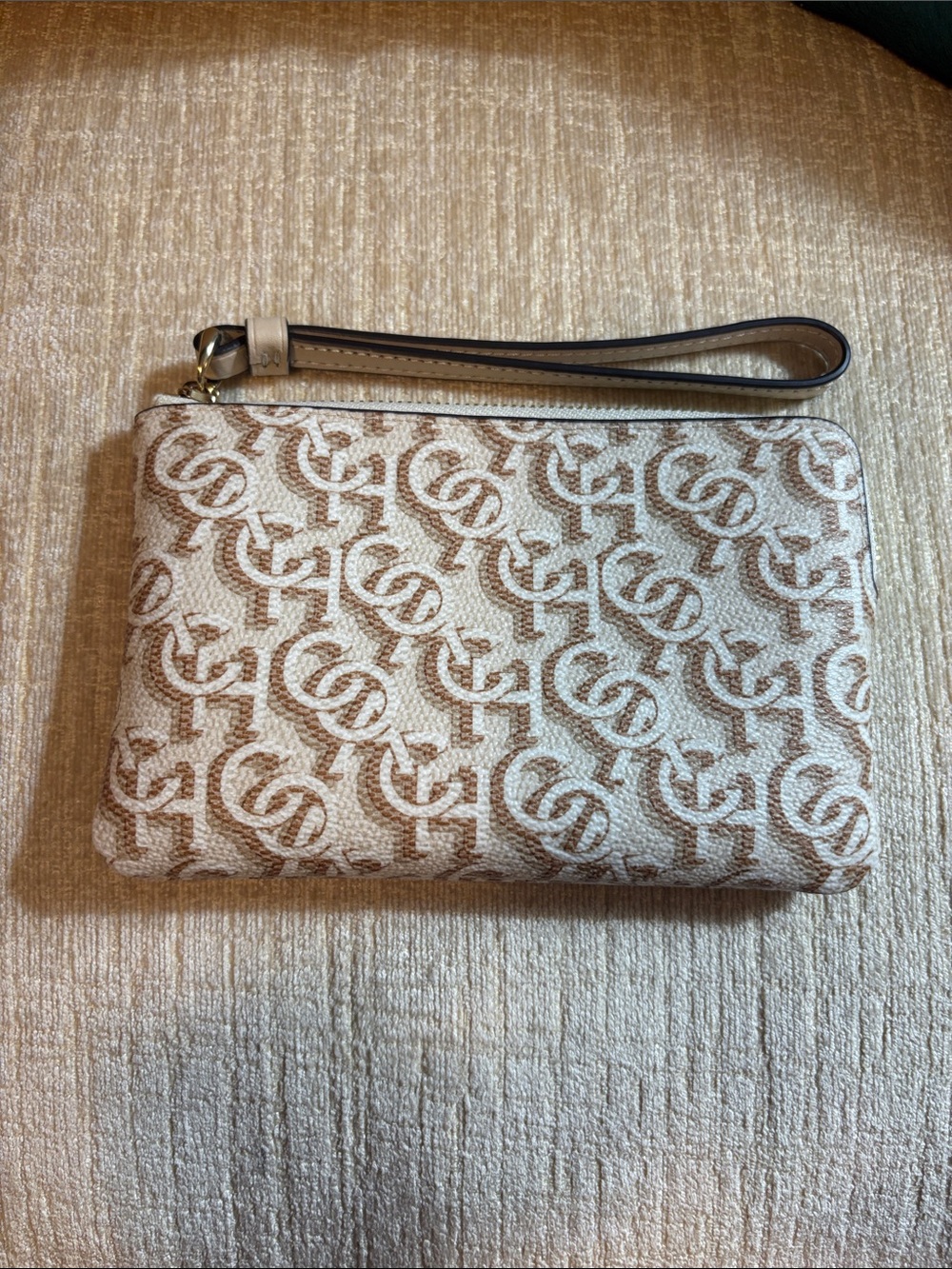 Coach Beige & Cream Signature Wristlet